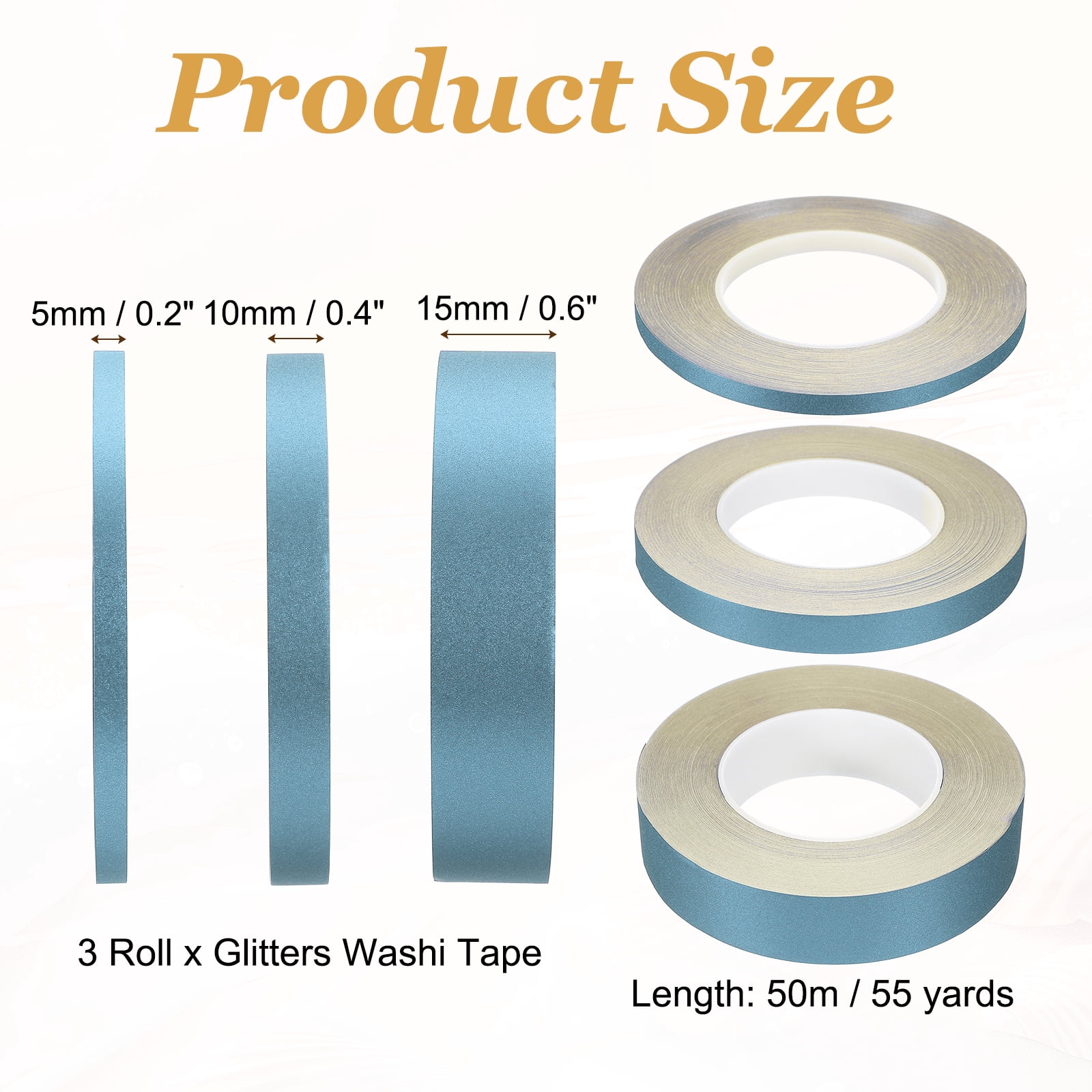 Uxcell 3 Roll Glitters Washi Tape, 0.2/0.4/0.6 Inch (W) x 55 Yards (L) Sparkling Decorative Washi Tape Self Adhesive for DIY Crafts, Gift Wrapping, Scrapbook, Party Decorations, Blue