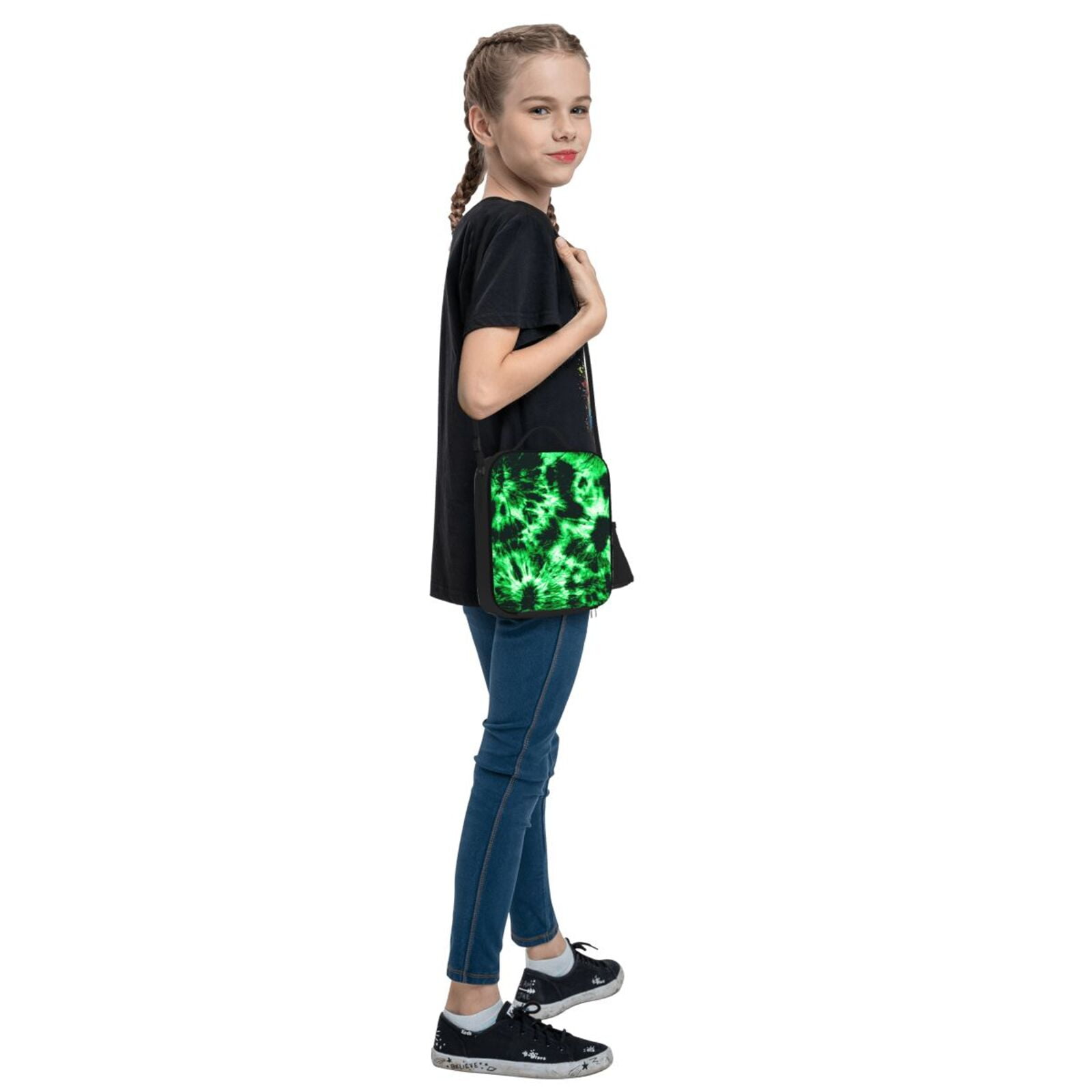 Defioc Green Tie Dye Print Lunch Box for Men & Women, Insulated Lunch Bag Thickened Thermal Leakproof Lunch Tote Bag for Adult Office Travel Picnic