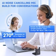 AOC Wireless Headset with Microphone for Work, Bluetooth Headset, Computer Headset with Noise Cancelling Mic, Charging Base, USB Dongle for Work, Cell Phones, Computer, Black