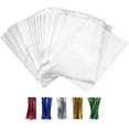 thumbnail image 2 of Monebena Treat Bags, 6x8 Inches Clear Cellophane Bags 100 Pcs OPP Plastic Treat Bags with 100 Twist Ties for Gift Wrapping,Packaging Candies,Dessert,Bakery, Cookies, Chocolate,Party Favor M01, 2 of 5