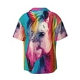 thumbnail image 6 of Lsque Watercolor White Horse print Men's Cuban Collar Short Sleeve Shirt Summer Beachwear Casual Button Down Fashionable Vacation Leisure Shirt-X-Large, 6 of 7