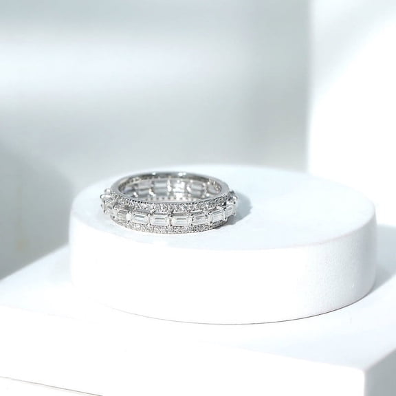 Silvago Jewel Baguette Cut Excellent 2.6 Ct Diamond Anniversary Band For Women's - 14K White Gold Plated Ring for Gift - Anniversary Gift - Women's Diamond Eternity Band Rings - Diamond Band For Wife