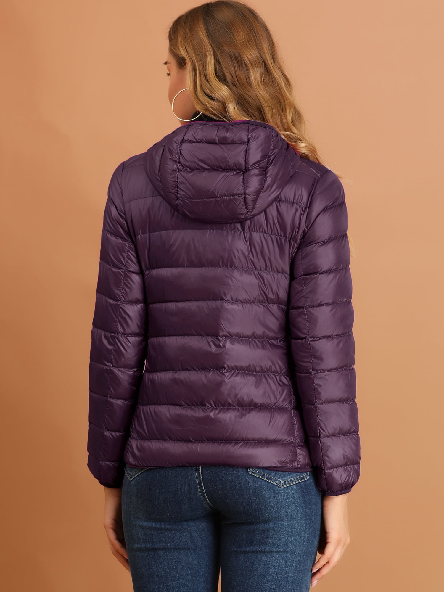 DARING DIVA Women's Hooded Zip Up Short Down Lightweight Jacket XL Purple