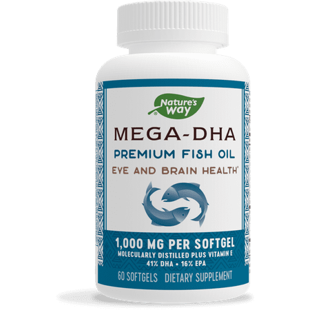 Nature's Way MEGA-DHA Premium Fish Oil with Vitamin E, 1000 mg, 60 Count