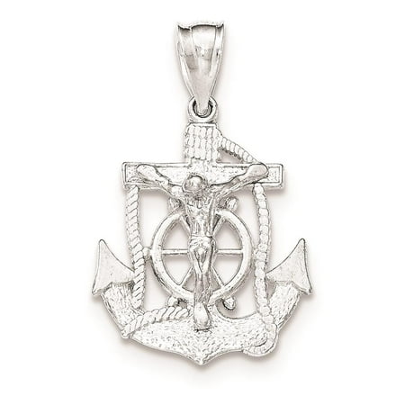 925 SS Polished Mini Mariner INRI Crucifix Flat-back Textured Charm Pendant