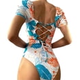 thumbnail image 1 of PEASKJP One Shoulder One Piece Swimsuit for Womens Sequin Graphic Swimwear Bow Ruffled Conjoined Bathing Suit, Sky Blue L, 1 of 5