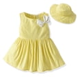 thumbnail image 4 of LPKRT Girls 2 Piece Dress Set Loose Plaid Sundress With Matching Hat Beach Summer Vacation Clothing Sets Yellow 18-24 Months, 4 of 4