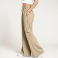 thumbnail image 7 of zaveiop Wide Leg Cargo Sweatpants for Women Baggy Drawstring High Waisted Jogger Loose Comfy Athletic Pants with Pockets (Z1-Khaki, M), 7 of 7