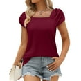 thumbnail image 2 of Timegard Womens Tops Summer Casual Drop Shoulder Ruched Short Sleeve Slim Comfy Solid Color Tops Tee, 2 of 8