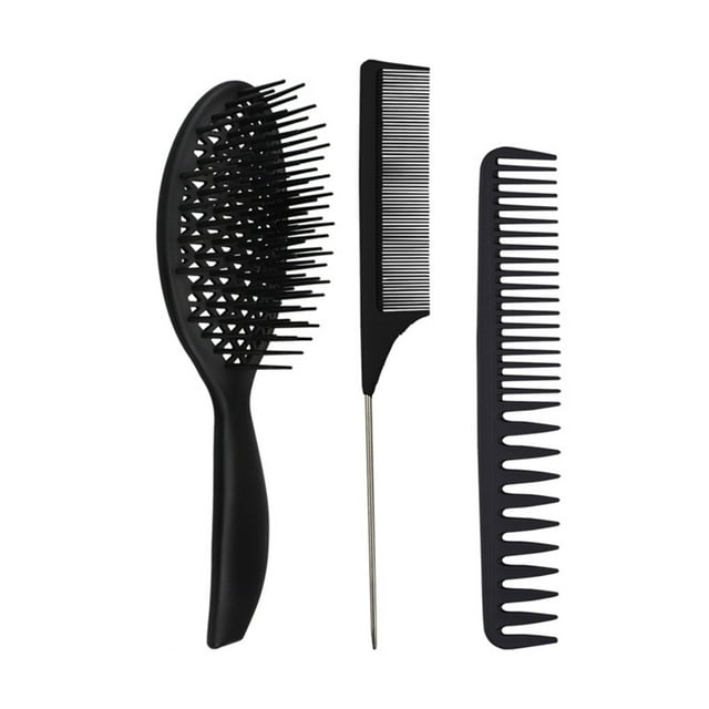 3-Piece Multi-Functional Hair Brush & Comb Set - Ergonomic Design for Scalp Massage, Blood Flow Stimulation - Smooth Rounded Edges, Safe for All Hair Types (Dry & Wet) - Ideal for Home & Salon Hair