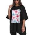 thumbnail image 4 of Plus Size Shirt for Women Black Tops for Women Oversized Short Sleeves Shirt for Women Flower T Shirt Crewneck Shirt for Women XL, 4 of 5