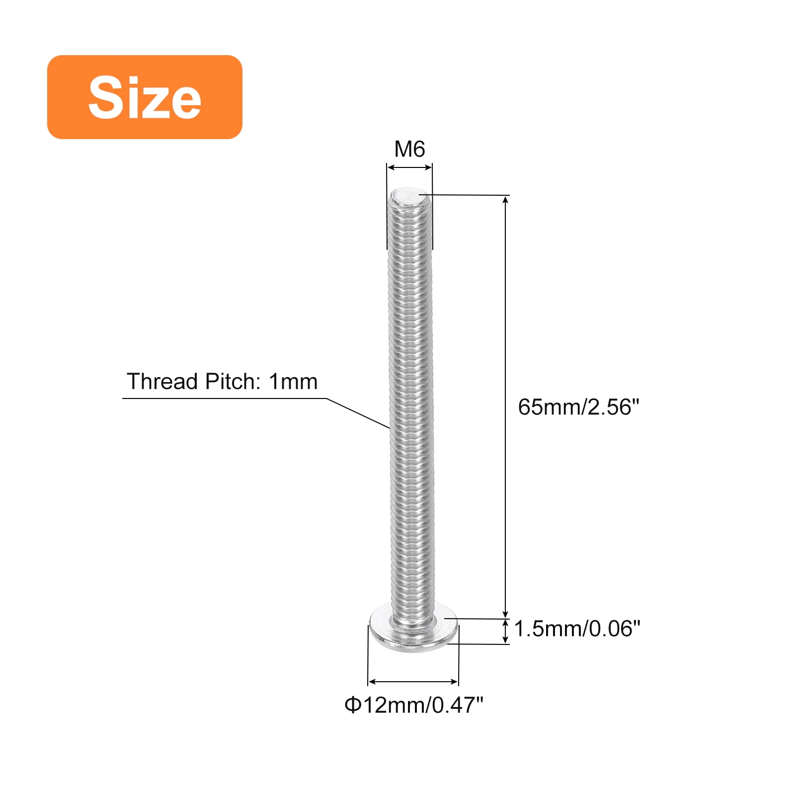 M6-1 x 65mm 50Pack Metal Flat Round Head Screws Phillips Drive Machine Bolt