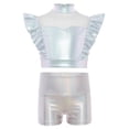 thumbnail image 6 of TiaoBug Kids Girls Jazz Hip Hop Dance Outfit Sleeveless Ruffle Crop Tops with Metallic Shorts Set Dancewear Silver 14, 6 of 7