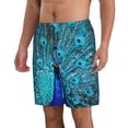 thumbnail image 2 of KLL Beautiful Blue Peacock Men's Casual Summer Beach Shorts Hawaiian Shorts with Pockets-Small, 2 of 5