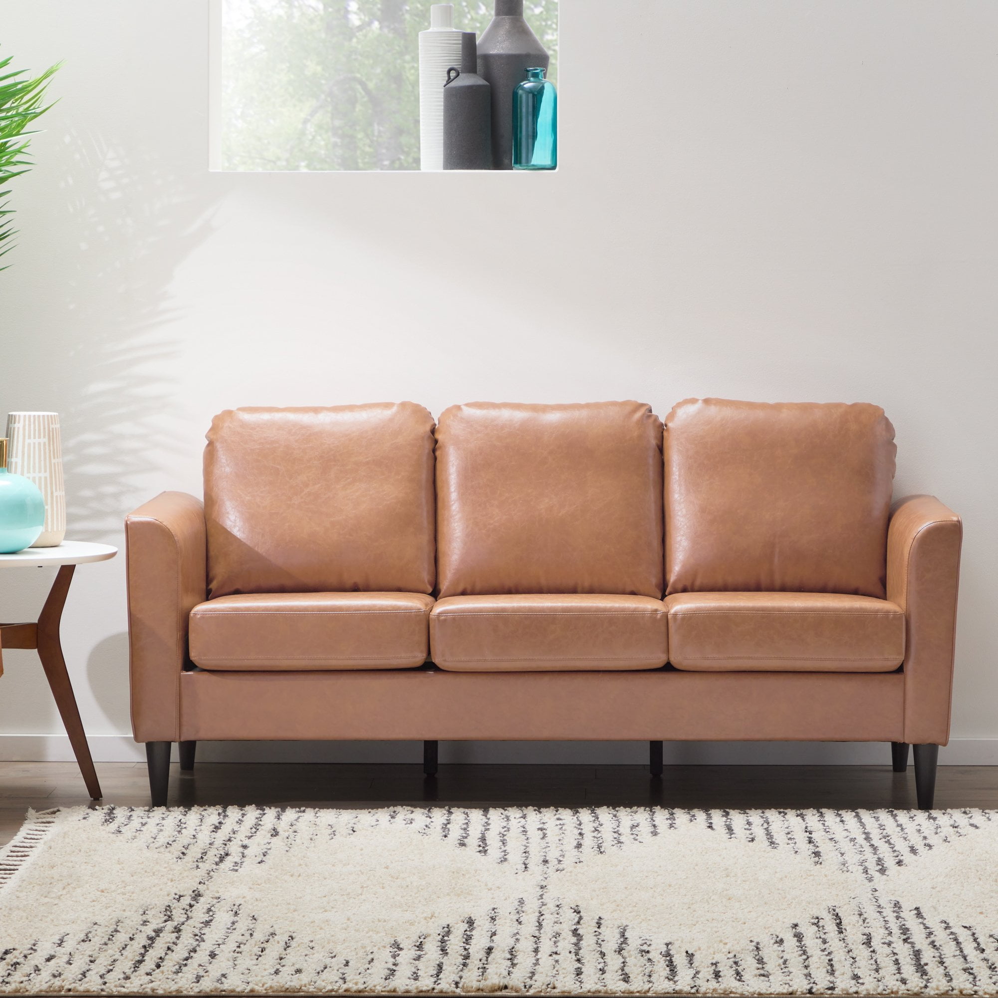 Mayview Ruthie Curved Arm Sofa, Camel Faux Leather