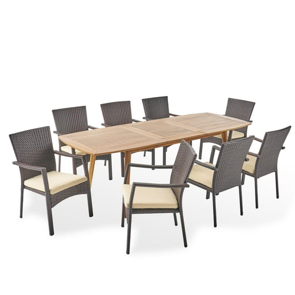 Noble House Amanda Wooden Expandable Patio Dining Set in Teak and Brown