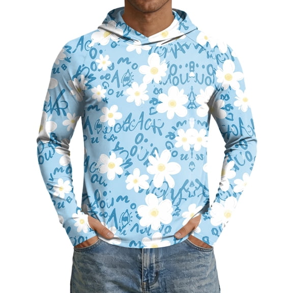 Men's UPF 50 Sun Protection Shirt Anti UV Quick Dry Hoodie Long Sleeve Lightweight Fishing Hiking Swim T-Shirt Blue L