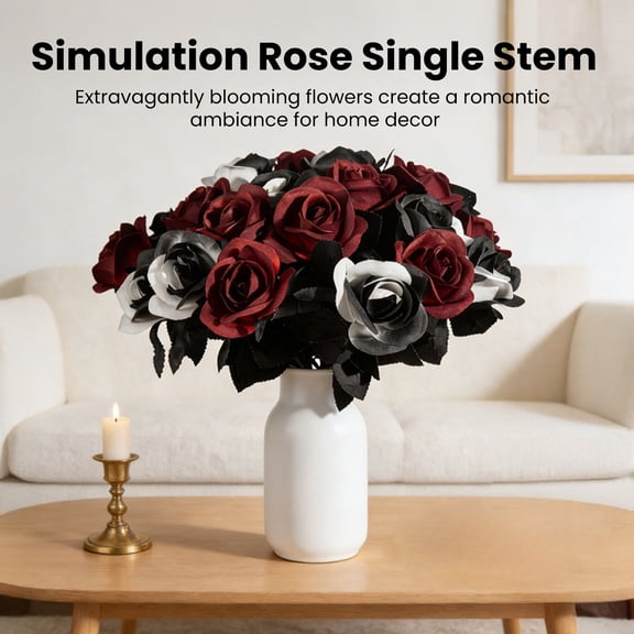 mdesiwst Halloween Gothic Artificial Rose Flowers, Realistic Rose Flowers, Fake Roses with Leaves for DIY Floral Arrangements Bouquets And Horror Themed Centerpieces