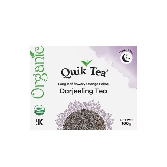QuikTea Premium Organic Darjeeling – Light, Floral & Soothing Tea For Calm Moments, 100g of Perfection