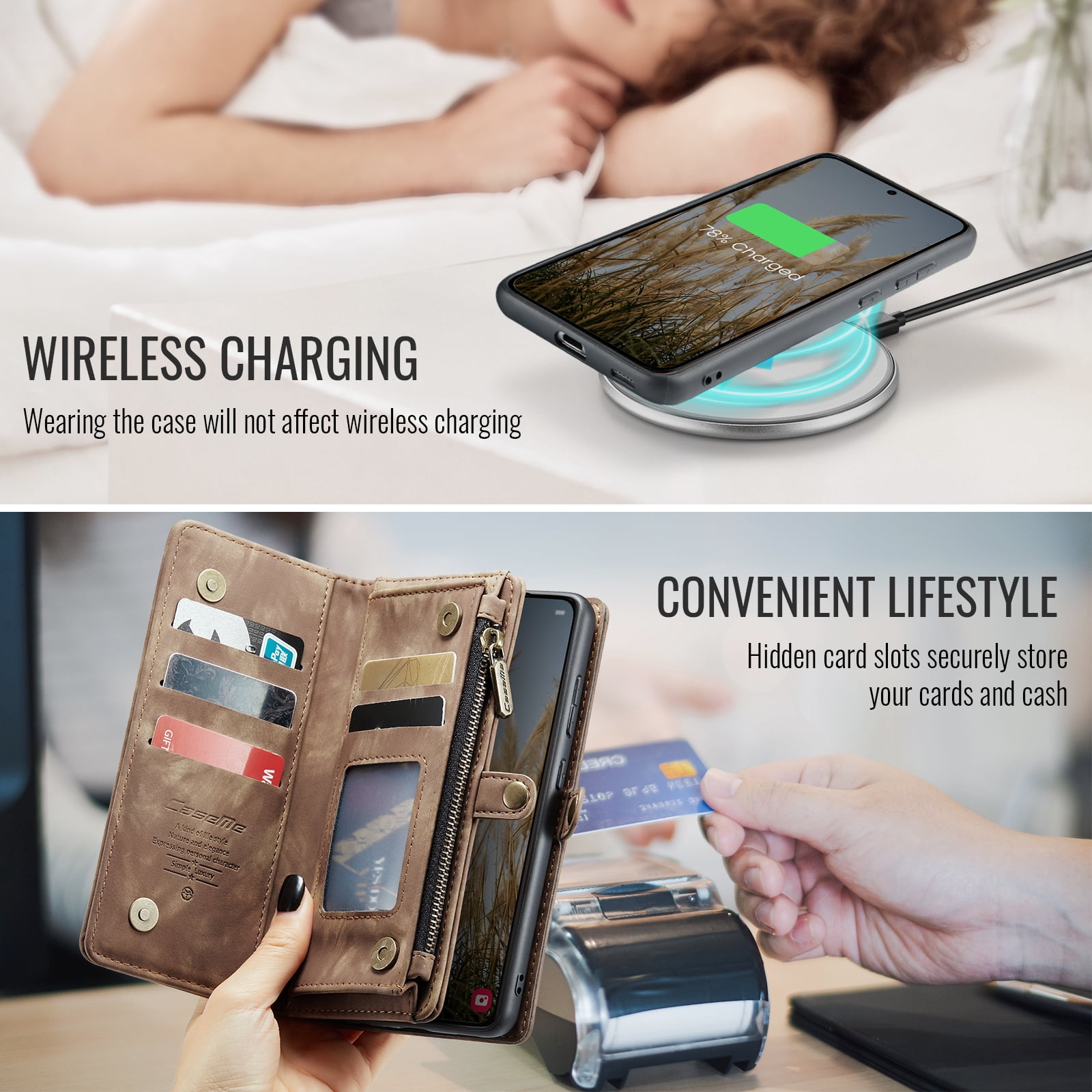 Dteck 2 in 1 Detachable for Samsung Galaxy A36 5G Wallet Case with Card Holder, Shockproof Retro Premium Flip Leather Cover Magnetic Zipper Pocket Phone Cases, Darkbrown