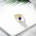 thumbnail image 4 of Gem Stone King 1.60 Ct Oval Blue Created Sapphire 18K Yellow Gold Plated Silver Flower Ring, 4 of 4