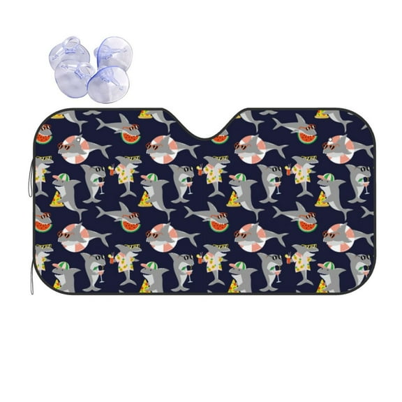 Fuzoiu Sharks In Sunglasses Print Car Windshield Sun Shade,Block Uv Rays Sunshade,Foldable Front Window Sun Visor Protector for Car,SUV,Truck-Keep Vehicle Cool-Sharks In Sunglasses