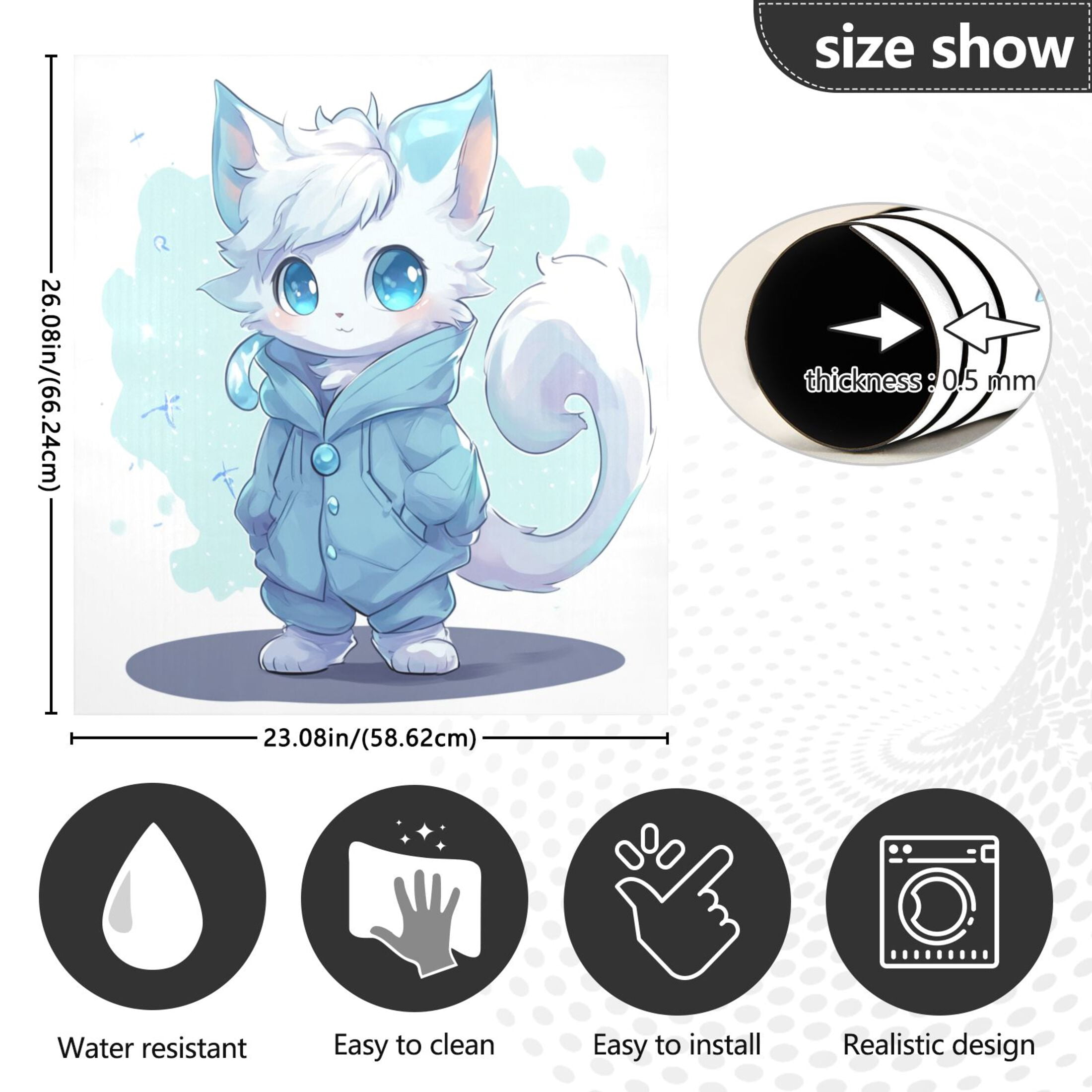 Dishwasher Magnetic Sticker 23x26 Inch Refrigerator Magnetic Sticker Washing Machine Magnetic Sticker Kitchen Panel Magnetic Sticker Home Decor Cartoon Beautiful Blue Cat