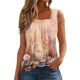 thumbnail image 1 of camiseta con estampado de chaleco sin mangas con cuello cuadrado plisado para mujer jengibre/l, 1 of 5