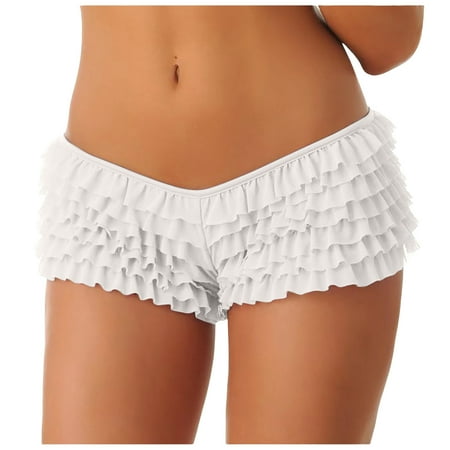 vigerkar Women s Y2k Ruffle Shorts Lace Lolita Bloomers Elastic Waist Bow Front Shorts Micro Boyshorts White  XL