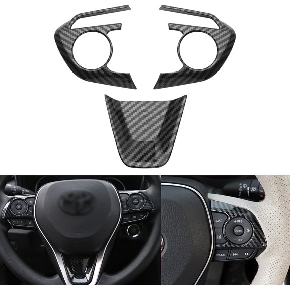 Xotic Tech Interior Steering Side Control Button Decoration w/Bottom Piece Cover Trim Set, Carbon Fiber Pattern, Compatible with Toyota RAV4 2019-2023