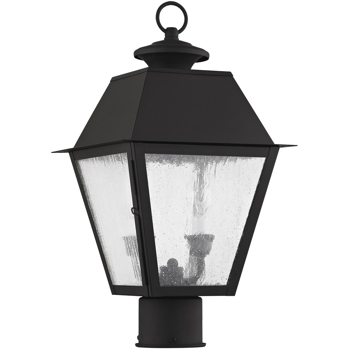 9 inch 2 Light Black Outdoor Post Lantern Pendant Lighting Fixture with Seeded Glass Shade backed with Hand Crafted Solid Brass material for patio, front porch, entryway and more