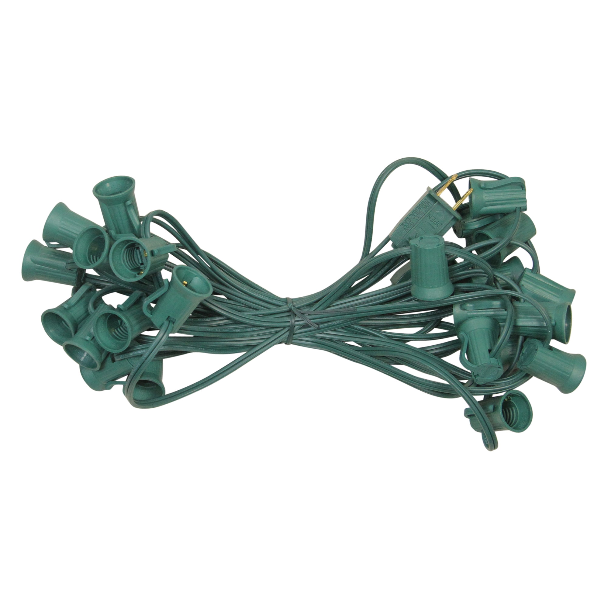 25' Commercial C9 Christmas Light Socket Set Green Wire