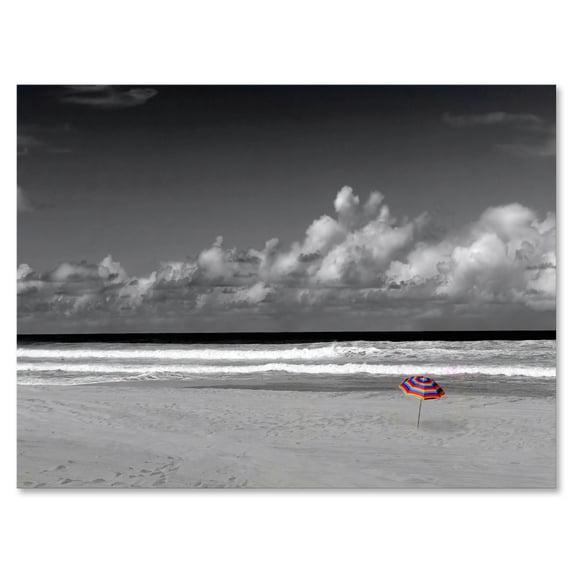 Designart ' Black and White Coastline Under Cloudy Sky ' Lake House Canvas Wall Art Print