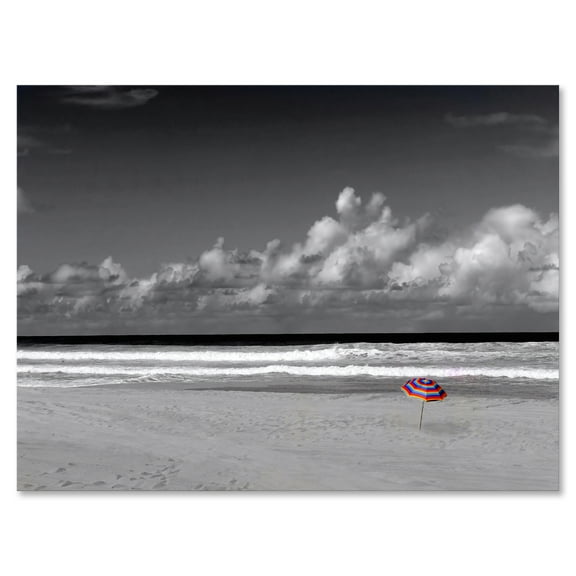 Black and White Coastline Under Cloudy Sky 8 in x 12 in Photography Canvas Art Print, by Designart