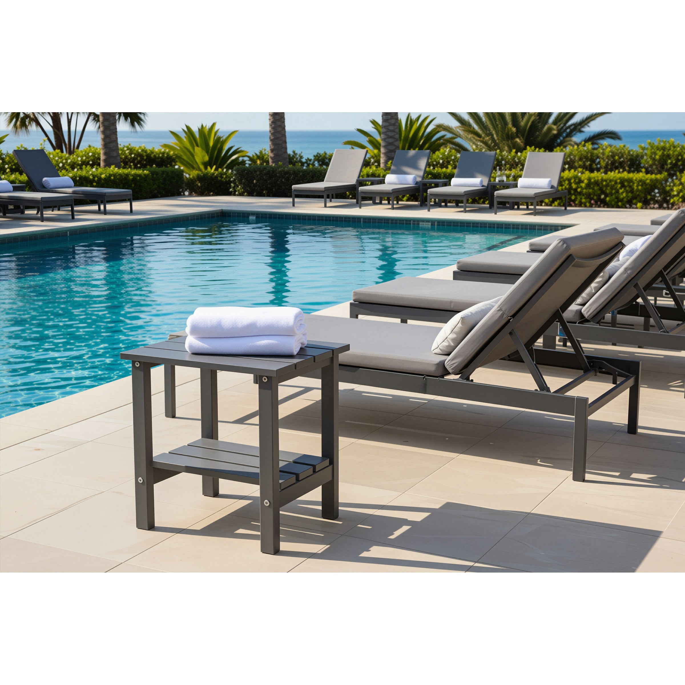 Outdoor Side Table, Patio Side Table, HDPE End Tables for Backyard Pool Porch Garden Lawn