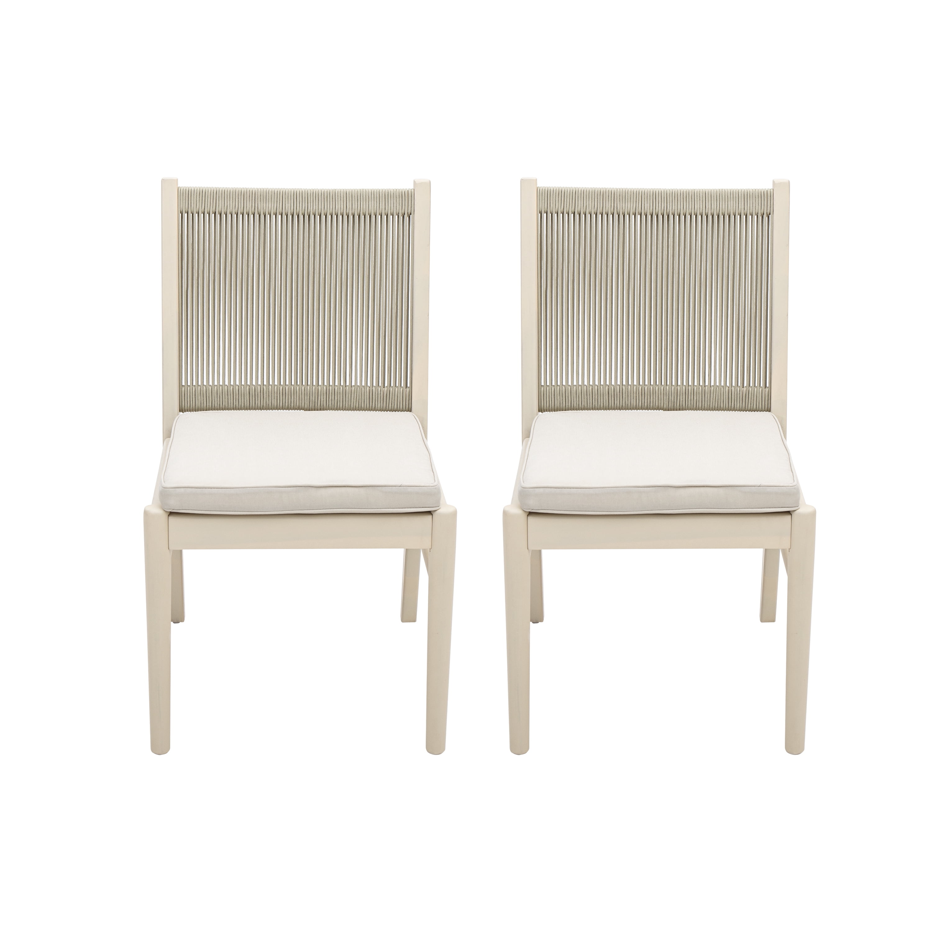 Outdoor Dining Chair Set of 2, Acacia Wood Frame with Round Rope Decoration for Patio Garden, Natural