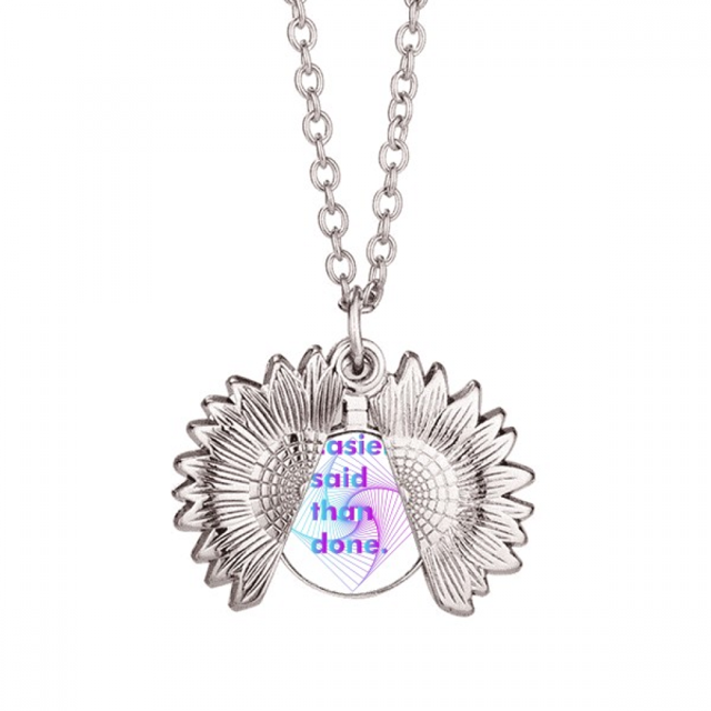 Active Speech Square Art Deco Fashion Sunflower Necklace Pendant Locket Jewelry