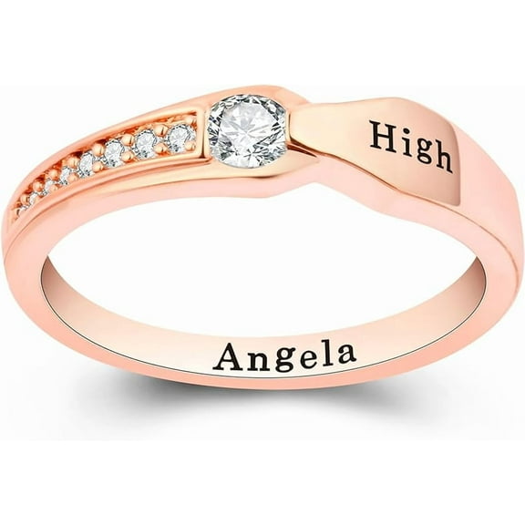 Custom Class Rings Fully Personalized Class Rings for Women High School 925 Sterling Silver Rings Women's Class Rings Size 5-15 Graduation Rings for Women Cubic Zirconia Birthstone Rings