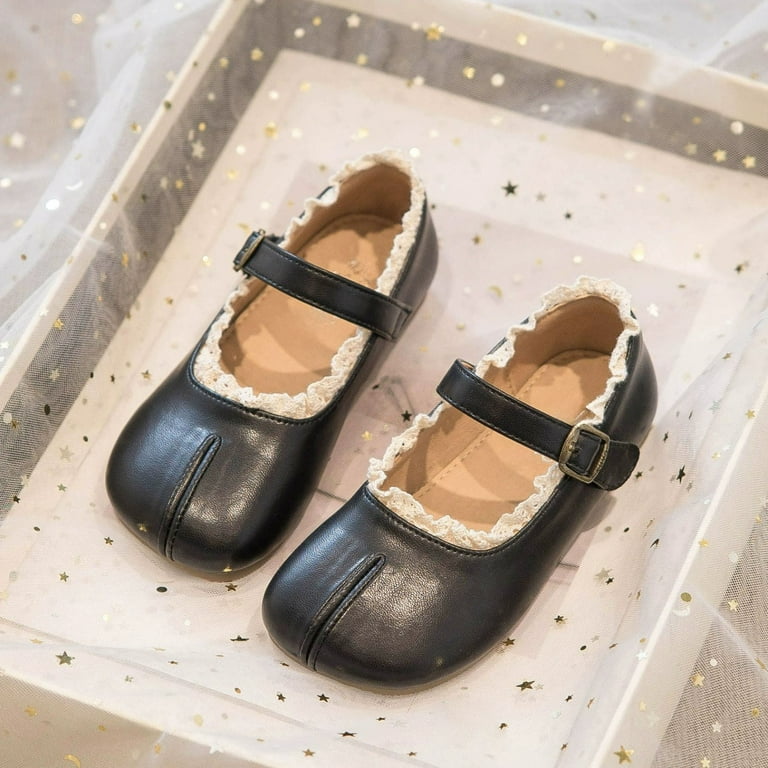 Mostsola Tabi Shoes Mary Jane Shoes for Girls Lace Fringe Split Toe Ballet Flat Shoes Casual School Uniform Dress Shoes Black 11.5 Little Kid, Girl's