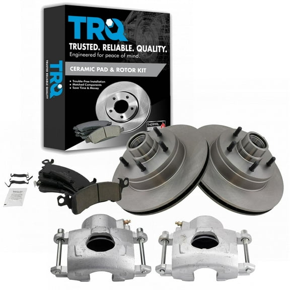 TRQ Front Brake Pad & Rotor Kit Brake Caliper Brake Pads Brake Rotor Ceramic Vented Fits Select 1991-1996 Buick Roadmaster 1991-1992 Cadillac Brougham Chevrolet Caprice