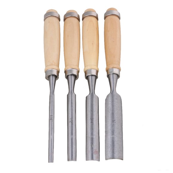 BQLZR Carbon Steel Carpenter Carving Firmer Gouge Carpentry Wood Chisel Set Pack of 4