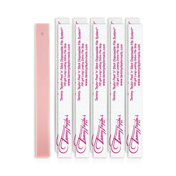 Tammy Taylor 100/180 Grit Nail Files for Acrylic Nails | Peel and Stick Disposable Zebra Coarse Nail File for Shaping Nail Art and Acrylic Nail Powder w/Professional Emery Boards for Nails | 25 Pack