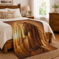 thumbnail image 6 of Chestnut Horse Portrait Among Golden Meadow Grasses, Cozy Flannel Blanket with Warm Equine Painting Print, Housewarming Gift for Horse Portrait Enthusiasts, Home Decor for Bedroom and Living Room, 6 of 7