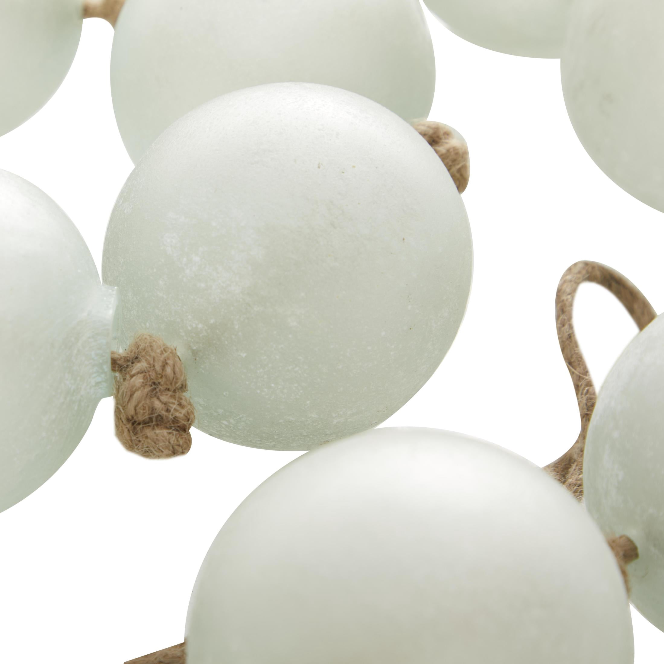 DecMode Handmade Round Extra Long Frosted Orb Teal Glass Garland with Tassel with Knotted Jute Rope