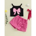 thumbnail image 4 of Suealasg Baby Toddler Girl Shorts Set Bow Spaghetti Strap Tops Solid Denim Skorts 2 Piece Summer Outfit, 4 of 9
