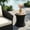Black + Natural, variant on Christopher Knight Home 17.5" Round Outdoor Patio Side Table with Wood Top, Wicker Base, Gray + Natural