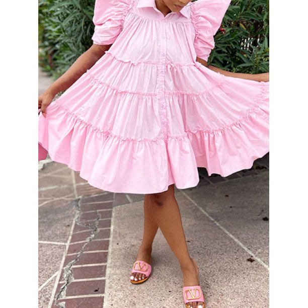 Lovelywholesale Women' Ruffle Fold Design A Line Dress