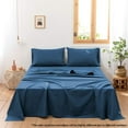 thumbnail image 6 of Simple&Opulence Linen Sheet Set-Linen Cotton Blend Bedding set-4 Pieces(1 Flat Sheet,1 Fitted Sheet&2Pillowcase)-Soild Color Collection,Soft & Cozy,Cooling Bedding- Full Size, Classic Blue, 6 of 7