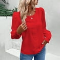 thumbnail image 4 of Womens Blouses Long Sleeve Shirt Women Casual Fashion Solid Color Button T-Shirt Long Sleeves One Shoulder Top Blouse Tops Red-1 XXL, 4 of 5