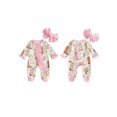 thumbnail image 2 of Cjfdfy Newborn Baby Girl Western Cowgirl Fall Outfit Ruffle Zipper Footed Romper Long Sleeve Bodysuit With Bow Headband Cute Coming Home Footed Jumpsuit 0-12 Months, 2 of 8
